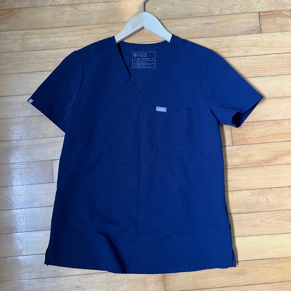 FIGS Technical Collection Navy Blue V-Neck Short Sleeve Scrub Top Small